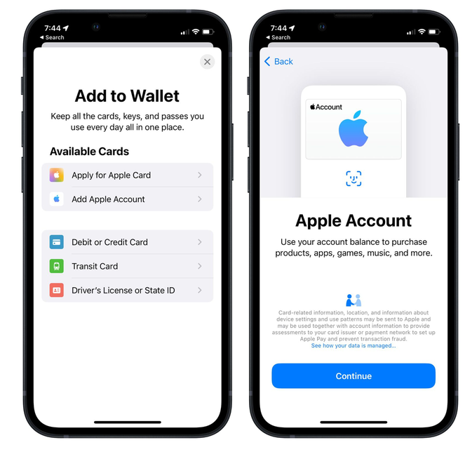 八公山苹果手机维修分享iOS 15.5钱包App如何添加 Apple 账户 